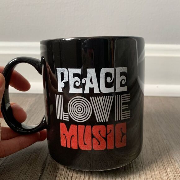 Peace Love Music Life Is Good Hippie Retro Black Red Coffee Mug - Picture 7 of 8